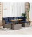 vidaXL 6 Piece Garden Sofa Set with Cushions Grey Poly Rattan Acacia