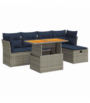 vidaXL 6 Piece Garden Sofa Set with Cushions Grey Poly Rattan Acacia