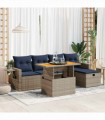 vidaXL 6 Piece Garden Sofa Set with Cushions Grey Poly Rattan Acacia