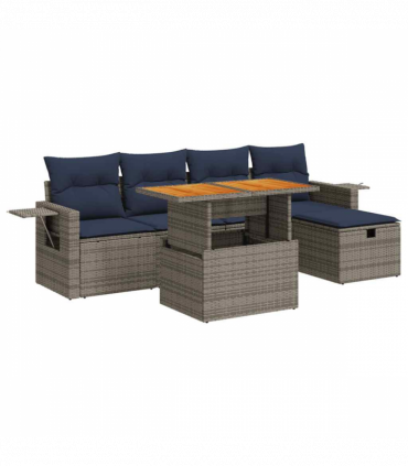 vidaXL 6 Piece Garden Sofa Set with Cushions Grey Poly Rattan Acacia