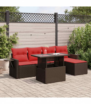 vidaXL 6 Piece Garden Sofa Set with Cushions Grey Poly Rattan Acacia