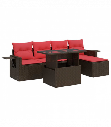 vidaXL 6 Piece Garden Sofa Set with Cushions Grey Poly Rattan Acacia