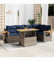 vidaXL 6 Piece Garden Sofa Set with Cushions Grey Poly Rattan Acacia