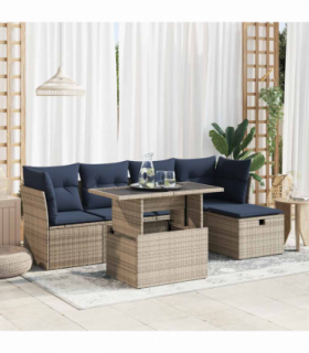 vidaXL 6 Piece Garden Sofa Set with Cushions Grey Poly Rattan Acacia