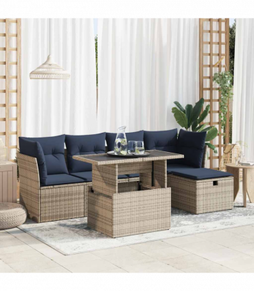 vidaXL 6 Piece Garden Sofa Set with Cushions Grey Poly Rattan Acacia