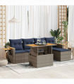 vidaXL 6 Piece Garden Sofa Set with Cushions Grey Poly Rattan Acacia