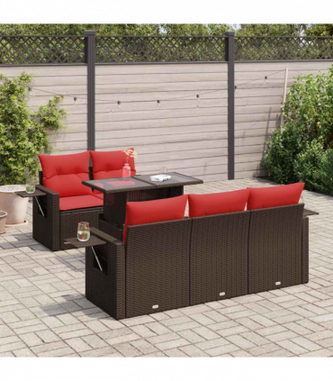 vidaXL 6 Piece Garden Sofa Set with Cushions Grey Poly Rattan Acacia