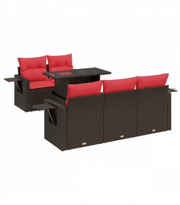 vidaXL 6 Piece Garden Sofa Set with Cushions Grey Poly Rattan Acacia