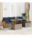 vidaXL 6 Piece Garden Sofa Set with Cushions Grey Poly Rattan Acacia