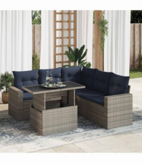 vidaXL 6 Piece Garden Sofa Set with Cushions Grey Poly Rattan Acacia