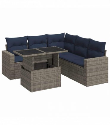 vidaXL 6 Piece Garden Sofa Set with Cushions Grey Poly Rattan Acacia