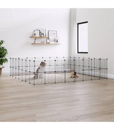 vidaXL 60-Panel Pet Cage with Door Black 35x35 cm Steel