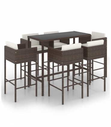 vidaXL 7 Piece Garden Bar Set with Cushions Poly Rattan Brown
