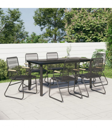 vidaXL 7 Piece Garden Dining Set Black PVC Rattan