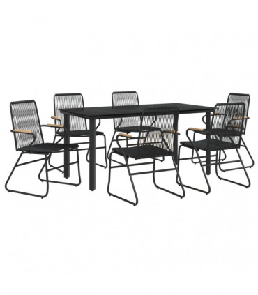 vidaXL 7 Piece Garden Dining Set Black PVC Rattan