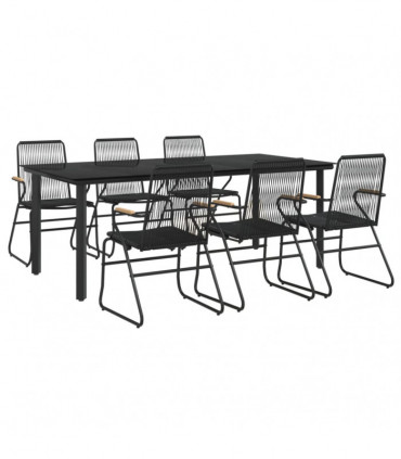 vidaXL 7 Piece Garden Dining Set Black PVC Rattan