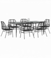 vidaXL 7 Piece Garden Dining Set Black Poly Rattan Glass