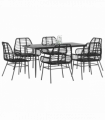 vidaXL 7 Piece Garden Dining Set Black Poly Rattan Glass