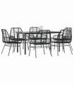 vidaXL 7 Piece Garden Dining Set Black Poly Rattan Glass