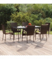 vidaXL 7 Piece Garden Dining Set Brown Poly Rattan