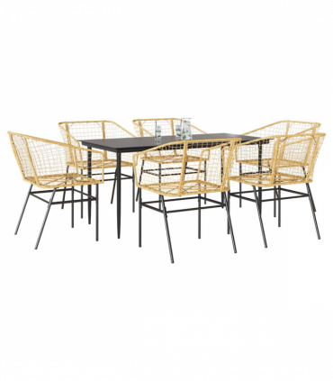 vidaXL 7 Piece Garden Dining Set Brown Poly Rattan Glass