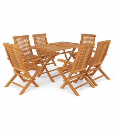 vidaXL 7 Piece Garden Dining Set Solid Teak Wood
