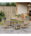 vidaXL 7 Piece Garden Dining Set with Cushions Beige Poly Rattan