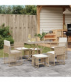 vidaXL 7 Piece Garden Dining Set with Cushions Beige Poly Rattan