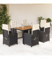 vidaXL 7 Piece Garden Dining Set with Cushions Black Poly Rattan