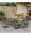 vidaXL 7 Piece Garden Dining Set with Cushions Grey Poly Rattan