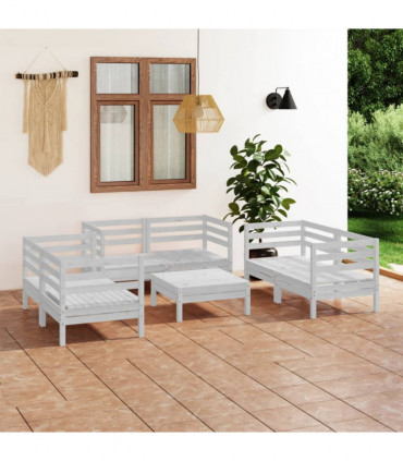 vidaXL 7 Piece Garden Lounge Set White Solid Pinewood