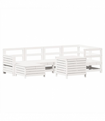 vidaXL 7 Piece Garden Sofa Set White Solid Wood Pine