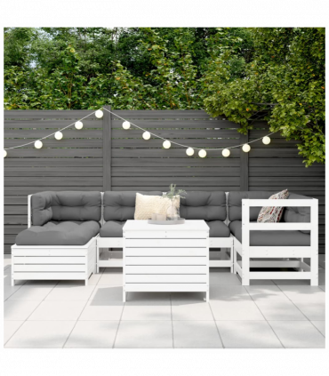 vidaXL 7 Piece Garden Sofa Set White Solid Wood Pine