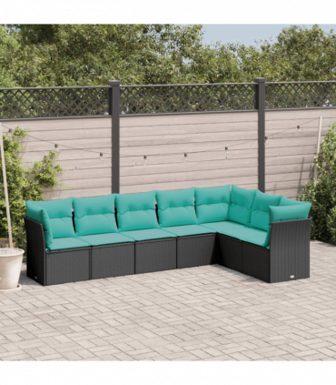 vidaXL 7 Piece Garden Sofa Set with Cushions Black Poly Rattan