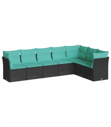 vidaXL 7 Piece Garden Sofa Set with Cushions Black Poly Rattan