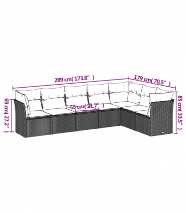 vidaXL 7 Piece Garden Sofa Set with Cushions Black Poly Rattan