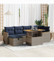 vidaXL 7 Piece Garden Sofa Set with Cushions Black Poly Rattan Acacia