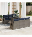 vidaXL 7 Piece Garden Sofa Set with Cushions Black Poly Rattan Acacia