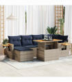vidaXL 7 Piece Garden Sofa Set with Cushions Black Poly Rattan Acacia