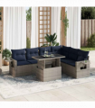 vidaXL 7 Piece Garden Sofa Set with Cushions Black Poly Rattan Acacia