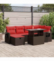 vidaXL 7 Piece Garden Sofa Set with Cushions Black Poly Rattan Acacia