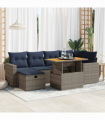 vidaXL 7 Piece Garden Sofa Set with Cushions Black Poly Rattan Acacia