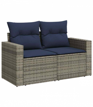 vidaXL 7 Piece Garden Sofa Set with Cushions Black Poly Rattan Acacia