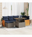 vidaXL 7 Piece Garden Sofa Set with Cushions Black Poly Rattan Acacia
