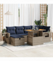 vidaXL 7 Piece Garden Sofa Set with Cushions Black Poly Rattan Acacia