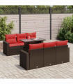 vidaXL 7 Piece Garden Sofa Set with Cushions Brown Poly Rattan Acacia