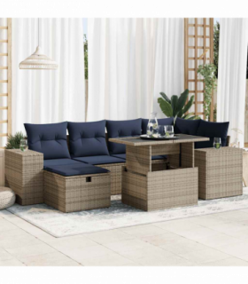 vidaXL 7 Piece Garden Sofa Set with Cushions Brown Poly Rattan Acacia