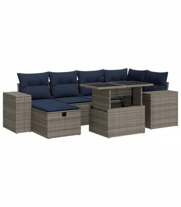 vidaXL 7 Piece Garden Sofa Set with Cushions Brown Poly Rattan Acacia