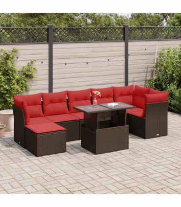 vidaXL 7 Piece Garden Sofa Set with Cushions Brown Poly Rattan Acacia
