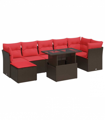 vidaXL 7 Piece Garden Sofa Set with Cushions Brown Poly Rattan Acacia
